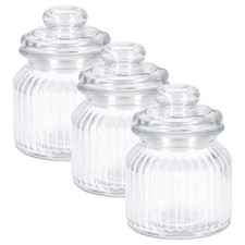 Set Of 3 Ribbed Glass Storage