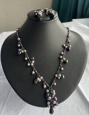 Pink Purple Bead Necklace Earrings Set