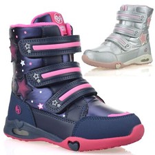 Girls Kids New Light Up Warm Lined Winter Walking Casual Ankle  Boots Shoes Size