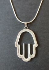 Anameled Sterling Silver Hamsa Hand Pendant on Sterling Silver Chain