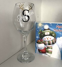 Christmas Wine Glass Personalised Reindeer Antler Any Name Christmas Dinner