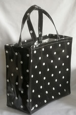 Quality Handmade 100% Cotton Oilcloth tote Bag with zip pocket- Black/white Spot