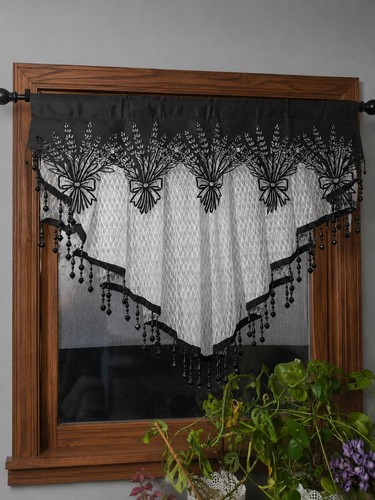Black lace voile curtain panel - curtain,