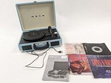 Bush Classic Record Player KTS-601 7" Record Player Blue Tested w Vinyls 