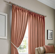 COTSWOLD Geometric Trellis Lined Pencil Pleat Curtains Burnt Orange 46x90" NEW