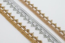 FCL 1 Mtr Metallic Scallop Cutwork Zari Stonework Sari Dupatta Lace Border Trim