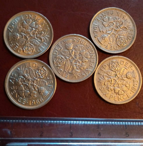 Five sixpence coins 1963 - sixpence, coins: