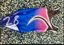 Milano Girls Leotard Size 28 7-8 Years, Blue/Black Swirl Design