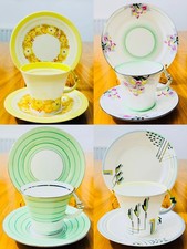 Rare Royal Albert Crown China Art Deco Trio Set– 4 Complete Trios – c.1920s–1930