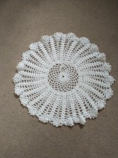 Vintage Handmade Crochet Large White Cotton Doily 14in Across Cottage Style VGC