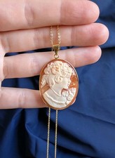 Real Handmade Lady Cameo Necklace, Pendant, Made in Italy, Hand Carved Cameo 