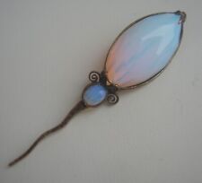 Vintage Hammered 925 Sterling Silver Opalescent Gemstone Brooch Girasol Quartz