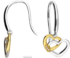 Silver hook entwined heart cz earrings 18ct gold on 925 sterling silver new box