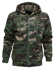 Mens Camouflage Hoodie Fur Lined Full Zip Men's Army Camo Hooded Winter Jacket