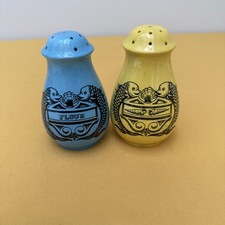 Vintage Portmeirion Turquoise Dolphin Flour Sifter and Yellow Sugar Sifter.