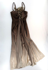 Jovani 100% Silk Evening Dress - Brown Ombre - Feather Bust Detailing - 14 M L