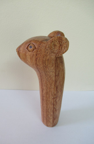 Wooden carved mouse head - wooden,