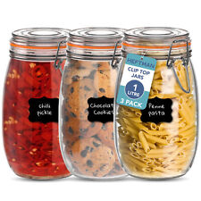 HEFTMAN Glass Clip Top Round Jars Food Storage Preserve Canister Pot 1L Set of 3