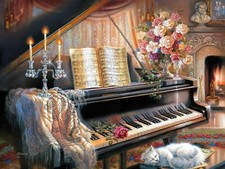 LIVING ROOM PIANO PAINTING COLOUR CANVAS DECOR WALL ART 20X30 INCH