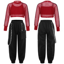 Girls Hip Hop Street Dance Clothes Sets Crop Tops with Vest Pants Set Tracksuits