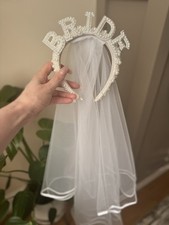 Bride Pearl Headband With Veil Hen Do Bride To Be