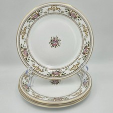Royal Doulton Alton Set 4 Salad Plate Gold Green Scroll Pink Flower Bone China