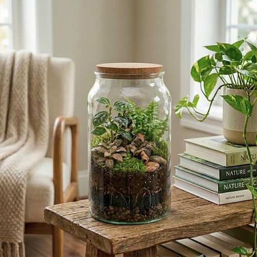 Half open glass terrarium - half,