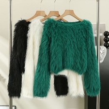 Women Faux Fur Knitted Sweater