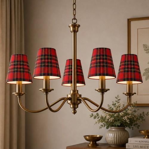 Red tartan candle lampshades - tartan,