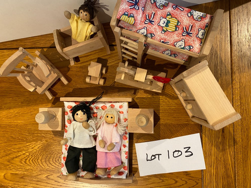 Group wooden toy dolls - group, of