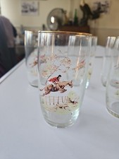 Vintage Hunting Scene 50s drinking glasses x 6 Set Horse & Dogs scene