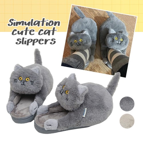 Winter hugging cat slippers - cat,