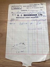 1955 Billhead - AJ Buckingham, Bentwood Chair Importers of Liverpool