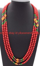 3 Rows New Pretty Natural 6mm Red Coral Gemstone Round Beads Necklace 16-28in