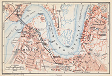 Rochester, Chatham , Medway,  Kent, antique map, town plan Baedeker 1910