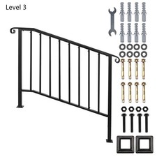 Wrought Iron Handrails Adjustable Outdoor Stairs Rail Fits 1/4/5 Steps UK Stock