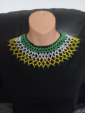 Zulu Glass Beaded Collar Necklace Green & Yellow Handmade in KZN South Africa