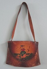 Vintage 1930s Bag Purse Girls Handbag Tooled Stained Leather Little Bo Peep 30s