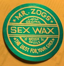 MR ZOGS SURFBOARD SURFER SEX WAX VINTAGE 1970's DECAL STICKER 3" NOS -Aqua