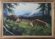 Framed Oil Painting on Canvas, Subject 2 Stags 24" X 36"