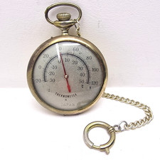 Vintage Pocket Watch STYLE Brass Room Thermometer Japan Celsius Fahrenheit Chain