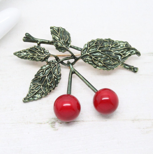Vintage style red cherry - red, drop