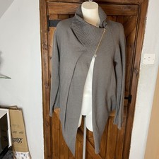 Crea Concept Women’s Brown Long Sleeve Wool Blend Asymmetric Zip Wrap Cardigan S