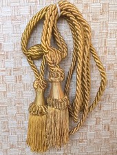 Pair Of Vintage Gold Small Tassel Cord Curtain Tie Backs French chateaux country