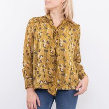 White Stuff Top Blouse Womens Mustard Long Sleeve Tamina Pussy Bow Size 6 8 10 