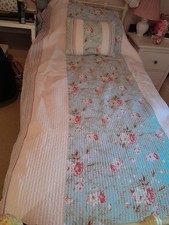 Pale Pink Blue Reversible Floral Bedspread Cottage Core Country Style