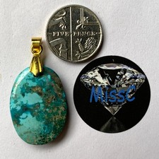 PERSIAN TURQUOISE PENDANT 24x16MM  WITH GOLD PLATED BAIL, NATURAL STONE