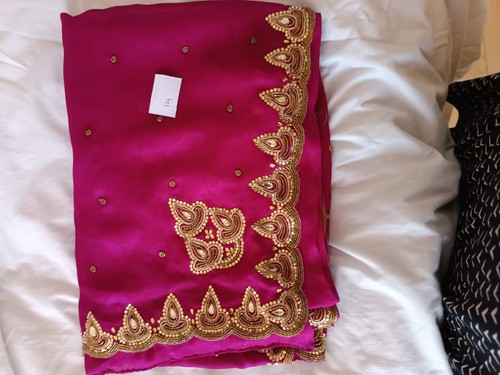 Maroon and gold saree sari - and, /