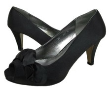 Ladies Satin Bow Court Shoes Black Peep Toe Stiletto Heel Formal Work Sizes