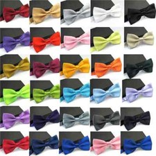 Bow Tie Neck Men Satin Fancy Dress Wedding Plain Adjustable Pre-Tied Dickie Clip